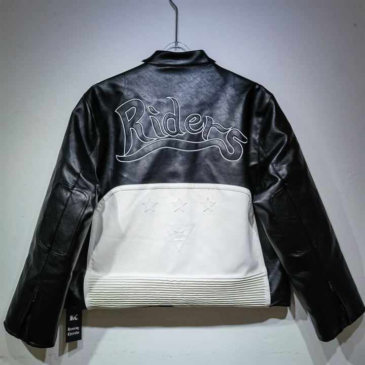 Yohji Leather Vintage Racing Jacket - White - XS - Yohji Leather Vintage Racing Jacket - Tatoo Tee