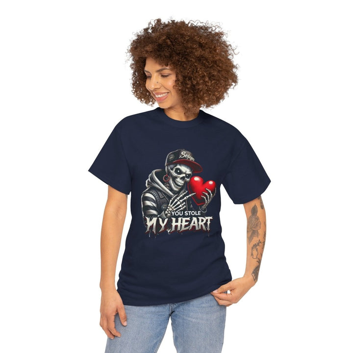 You Stole My Heart Unisex Heavy Cotton Tee - Navy - S - You Stole My Heart Unisex Heavy Cotton Tee - Tatoo Tee