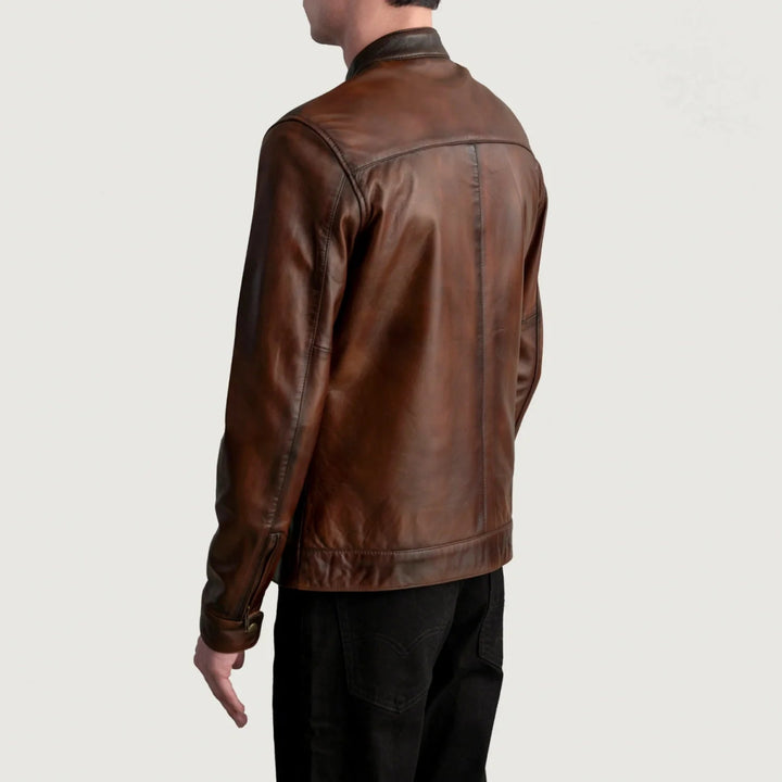 Zen Distressed Brown Leather Biker Jacket - XS - Zen Distressed Brown Leather Biker Jacket - Tatoo Tee