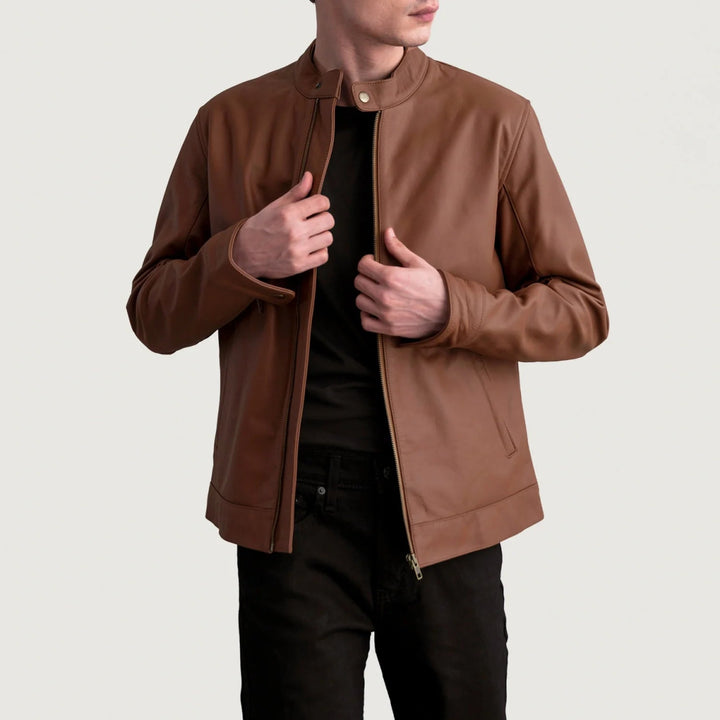 Zen Matte Brown Leather Biker Jacket - XS - Zen Matte Brown Leather Biker Jacket - Tatoo Tee