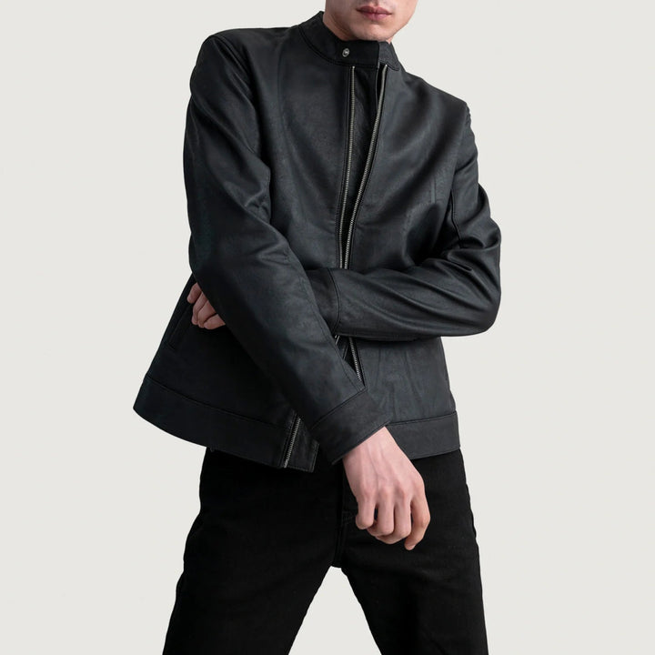 Zen Tumbled Black Leather Biker Jacket - XS - Zen Tumbled Black Leather Biker Jacket - Tatoo Tee