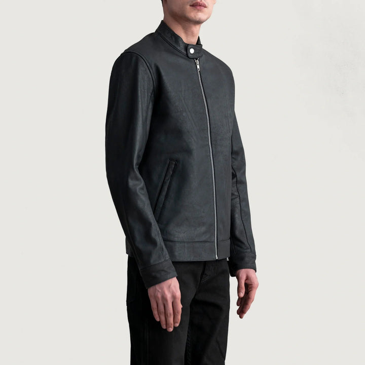 Zen Tumbled Black Leather Biker Jacket - XS - Zen Tumbled Black Leather Biker Jacket - Tatoo Tee