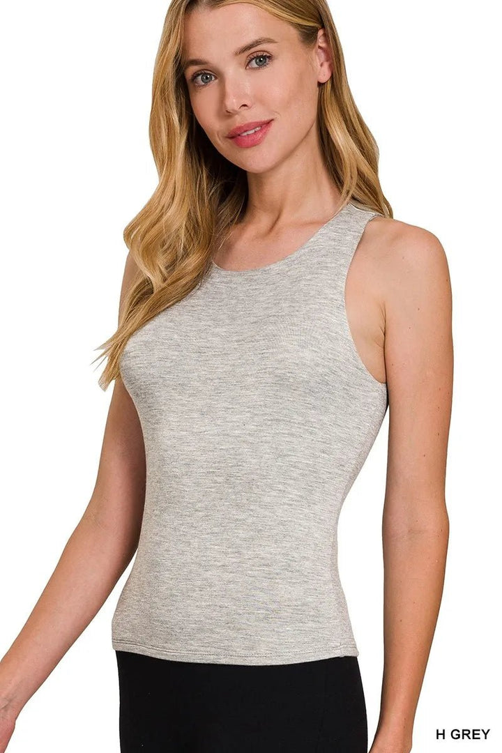 Zenana Premium Rayon Double Layered Round Neck Tank Top - H GREY - S - ce40a4421350486e898cc09c37f4f0c2 - Max - Origin - Tatoo Tee