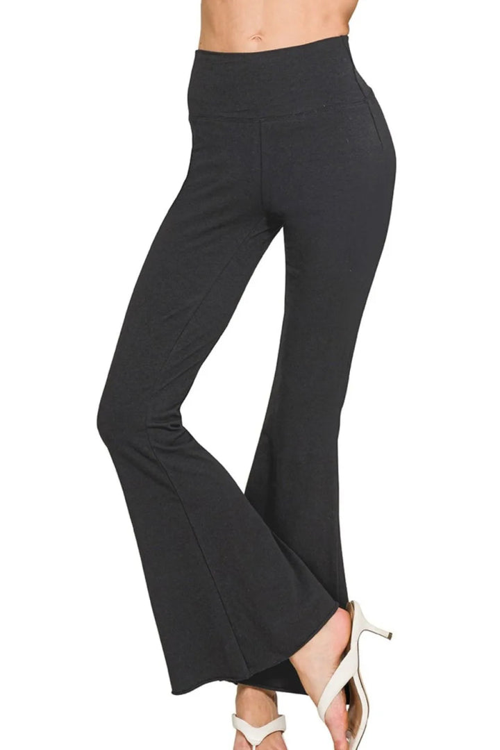 Zenana Raw Edge Hem Flare Yoga Pants - BLACK - S - 25982444 - 36b3 - 4933 - a629 - a60a85d38b48 - Max - Origin - Tatoo Tee