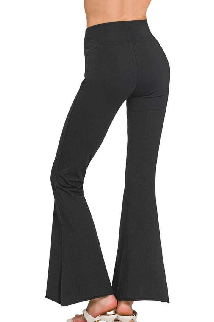 Zenana Raw Edge Hem Flare Yoga Pants - BLACK - S - d4a322ef - 3afc - 4a53 - 92a5 - a0f98a9e9775 - Max - Origin - Tatoo Tee
