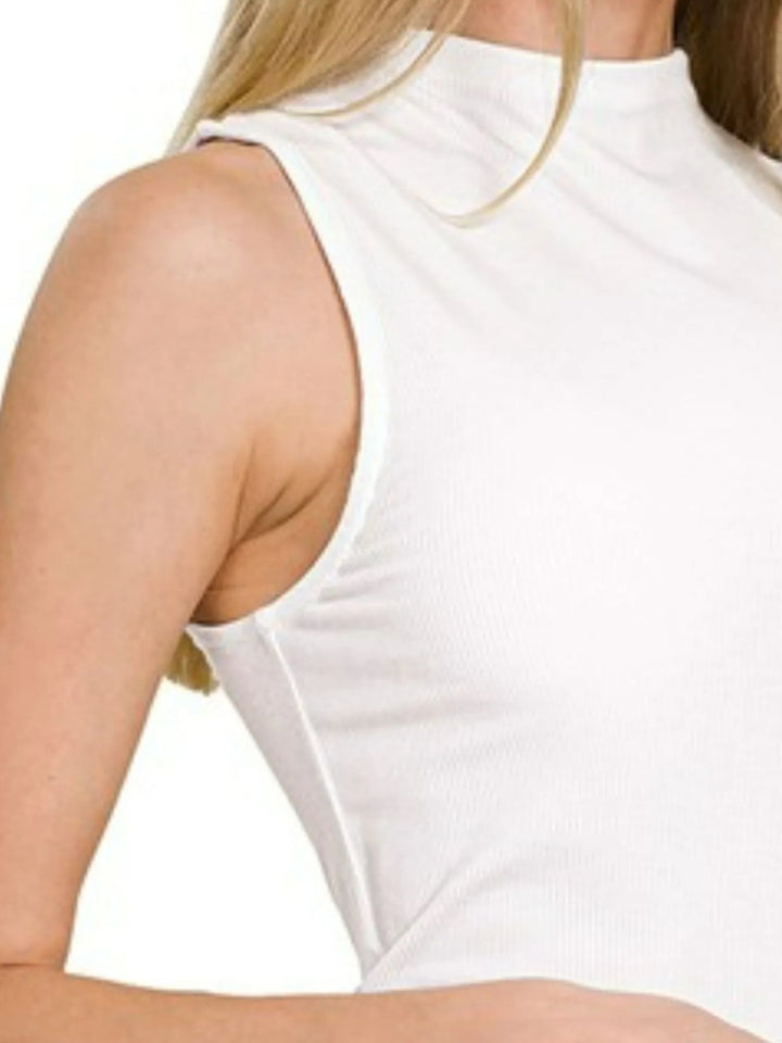 Zenana Ribbed Sleeveless Mock Neck Top - WHITE - S - 145c1670 - 1074 - 48d8 - bd7b - 24cf7506460e - Max - Origin - Tatoo Tee