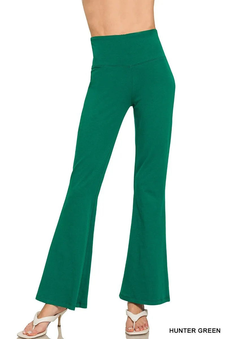 Zenana Wide Waistband Yoga Flare Pants - HUNTER GREEN - S - b319da29cd174752bb1cd5a8ad07d3fa - Max - Origin - Tatoo Tee